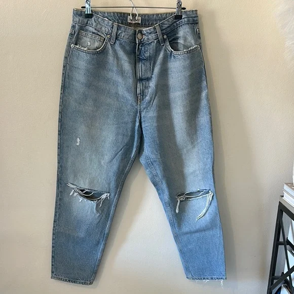 Zara Blue Straight Fit Jeans with Distressing - Size 12 - Picture 3 of 8